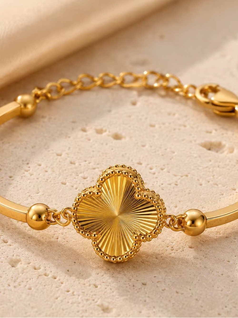 Gold Floral Clover Necklace, 2 Bracelets & Earring SET - Picture 6 of 6